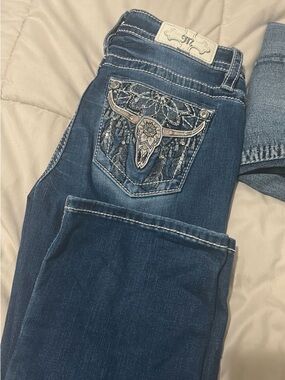 Miss Me Dark Blue Bootcut Jeans with Embroidered Western Pocket